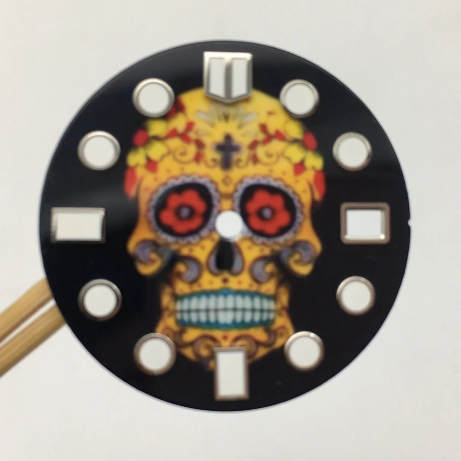 No Logo 28.5mm Watch Dial Replacement and Modification Dial Skull Luminous Face for For NH35A Movement 3 Time Position