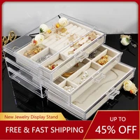 acrylic organizers velvet three layer jewellery storage box earring rings necklace large space jewellery case holder women gift