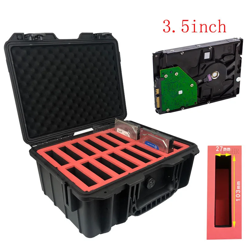 

3.5inch Carrying Drive Hard Box Suitcase Anti-Static Drive Case Case Multi-Protection With Foam HDD Moistureproof Storage Hard