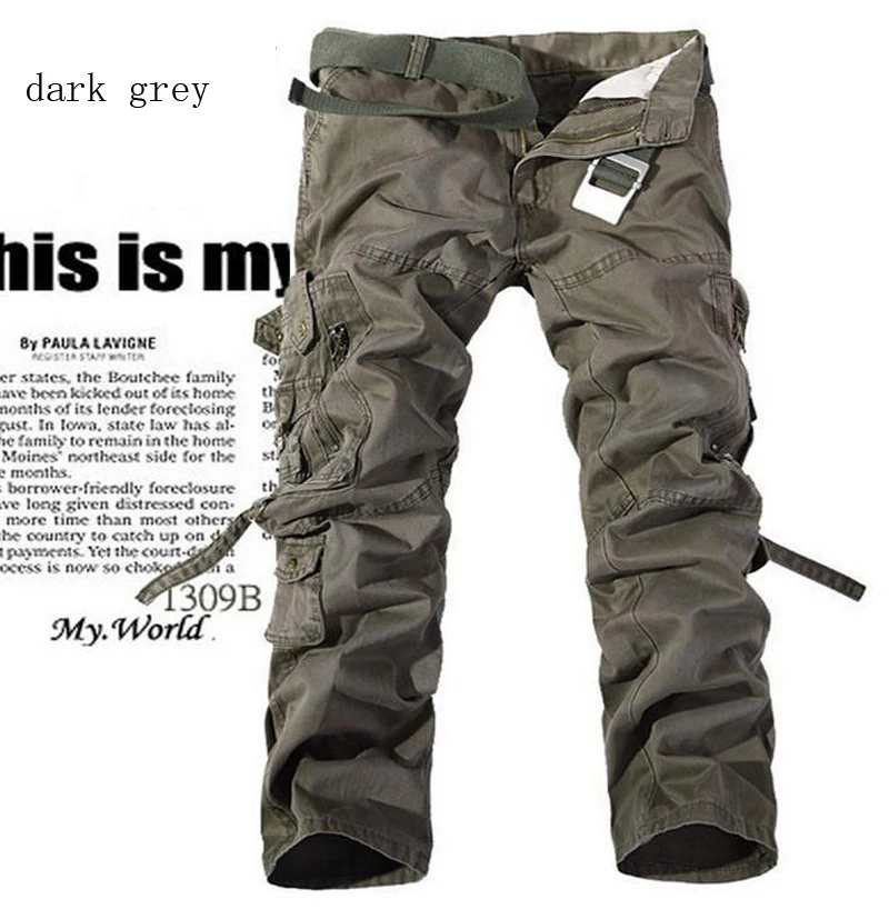 HOT 2022 New Solid Color Cotton Canvas Casual Pants Wearing Cargo Multi-pocket Straight Military Loose Tooling Trousers