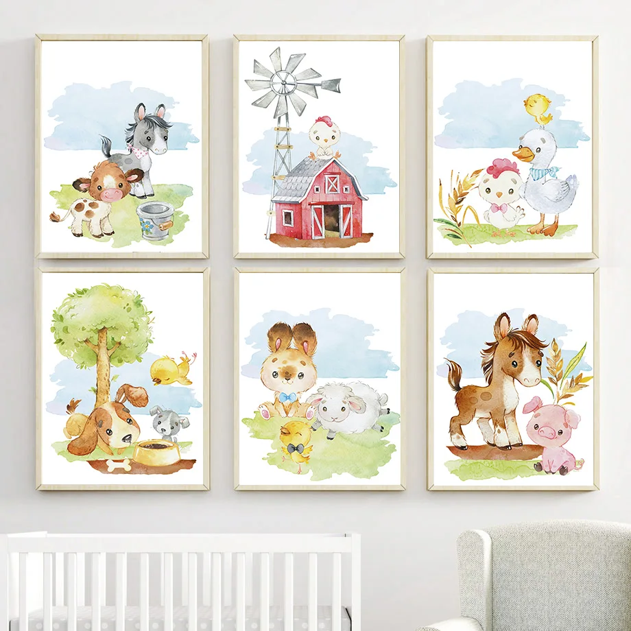 

Картина на холсте с рисунком кролика, утки, лошади