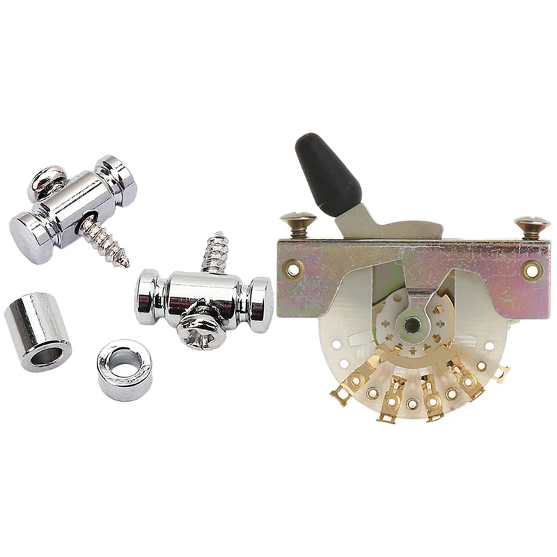 

2Pcs Roller String Tree For Guitar Electric Acoustic Box Accessories Chrome & 1Pcs 5 Way Lever Switch Selector Black