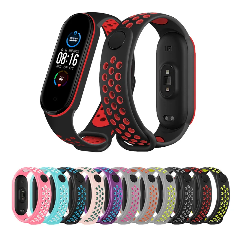

Силиконовый ремешок для часов Xiaomi Mi Band 5 6, браслет для умных часов Mi Band 5 6, двухцветный дышащий браслет