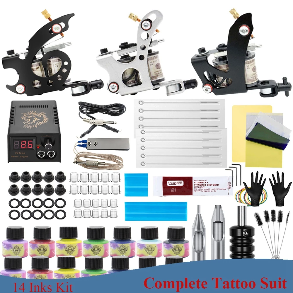 Tattoo Kit Coil Tattoo Machine Set Tattoo Power Supply Needles Professional Tattoo