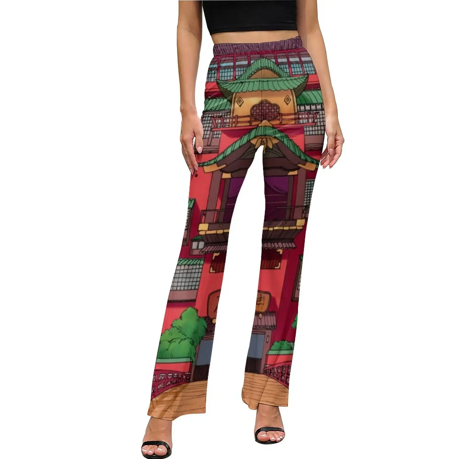 

Spirited Away Pants The Bathhouse Print High Waist Trendy Flared Trousers Summer Pattern Aesthetic Pants Gift