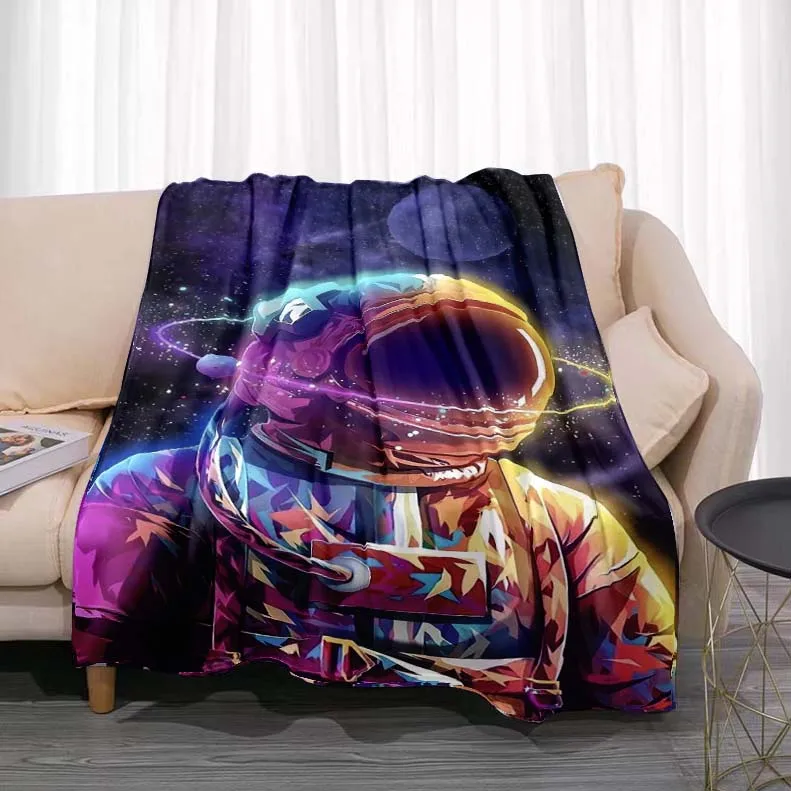 

Cartoon Astronaut Colorful Blanket Lightweight Bedding Super Soft Worm Flannel Blanket for Bed Living Room Sofa Adult