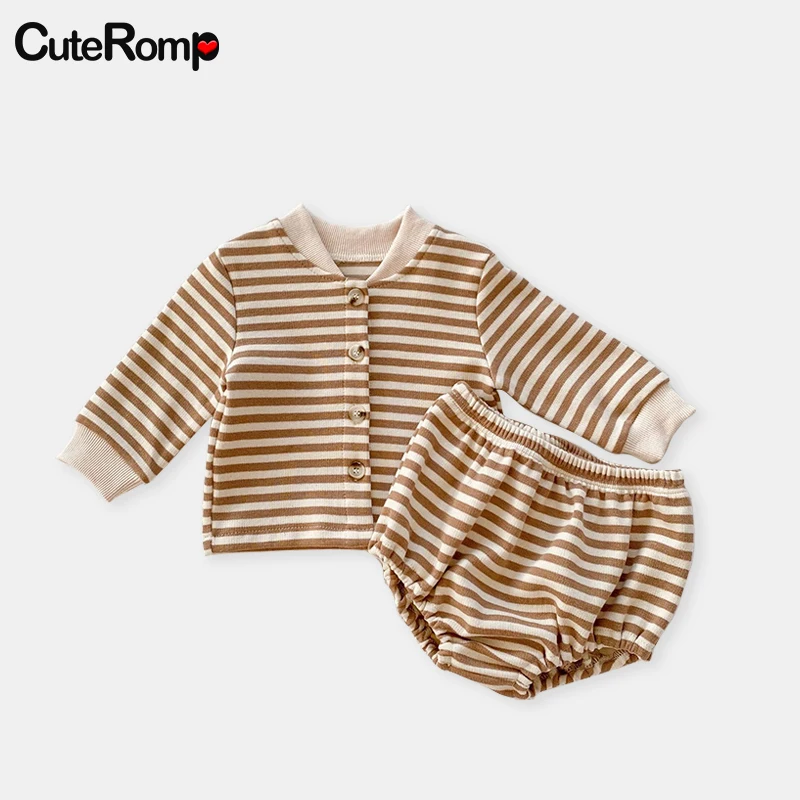 

Spring Baby Coat +Short Pant Clothes Set Baby Girl Clothes Baby Boy Clothes Stripe Jacket Bread pants Children's Clothing sets