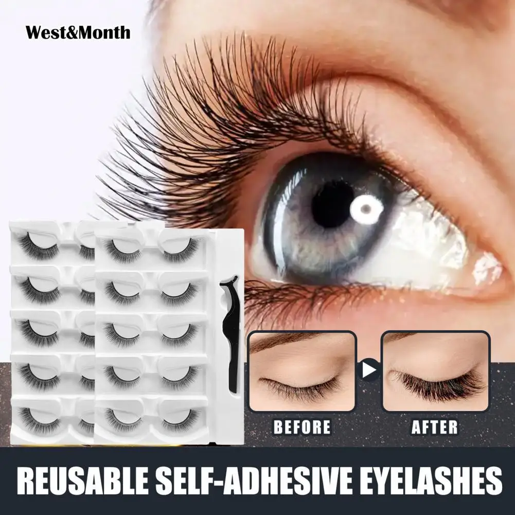 

5Pairs/Set False Eyelash Reusable Self-Adhesive Long Usage Term Natural Messy Fake Eyelashes Makeup Tool for Girl