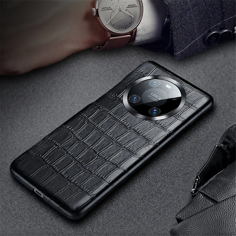 For Huawei P50 Pro P40 Pro Mate 40 Pro 30 Pro Case Luxury Handmade Crocodile Genuine Leather Back Case Cover For Huawei P50