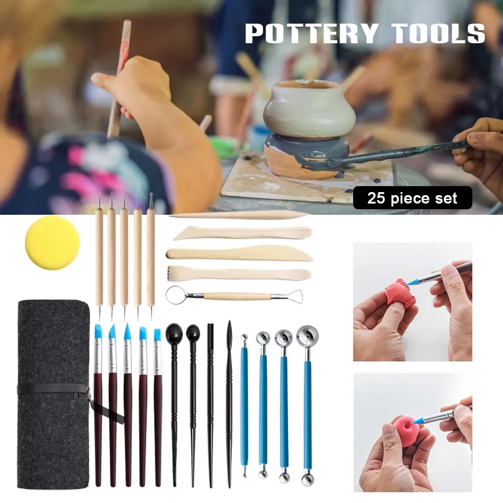 

25pcs Ceramic Tool Set Clay Carving Cutter Pill Stick Round Dot Drill Pen Ceramic Tools for Pottery Pro Ceramic Tools Hot Sale