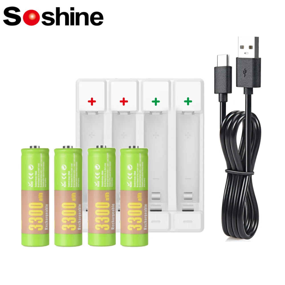 Soshine 1 5 V AA 3300mWh перезаряжаемая батарея литиевые батареи и li-ion AAA умное зарядное