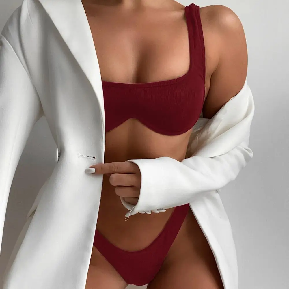 

Wire 2 Pcs/Set Fashion Two-piece Summer Bathing Suit Simple Bathing Suit Breathable for Beach