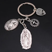 retro catholic virgin mary worship gesture ceremony cross tree of life charm keyring diy jewelry crafts gift keychain p954