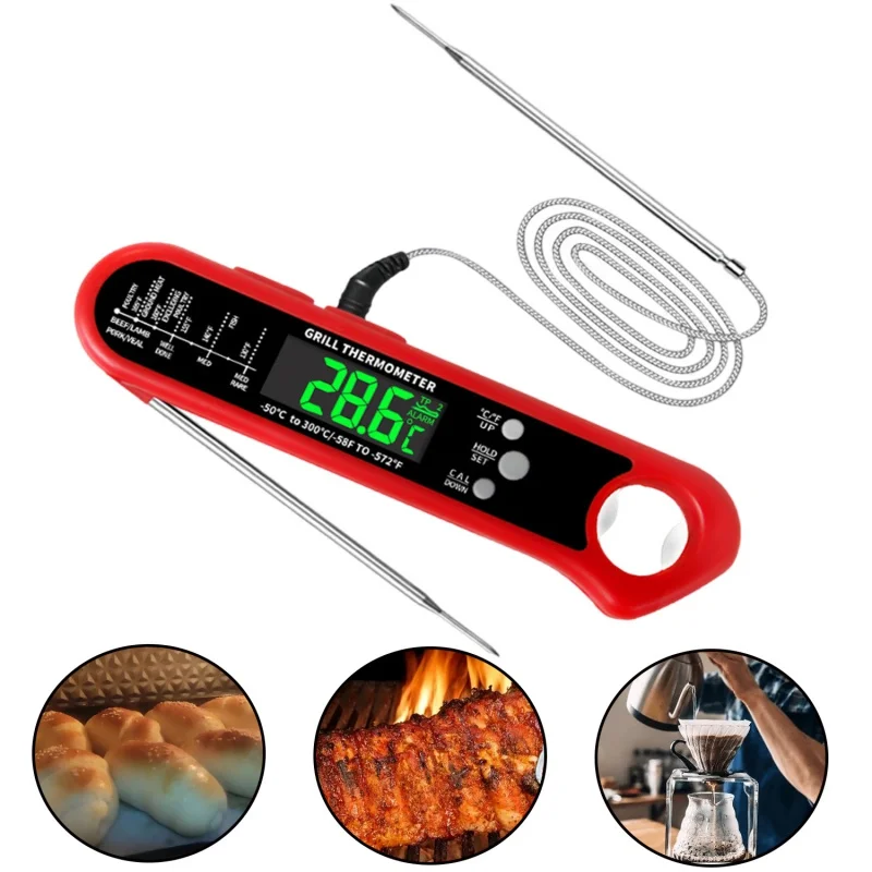 

Food Thermometer,High Temperature Alarm Function,Instant Read Thermometer for Kitchen Cooking Coffee BBQ,-122~ 572℉(-50~ 300°C)