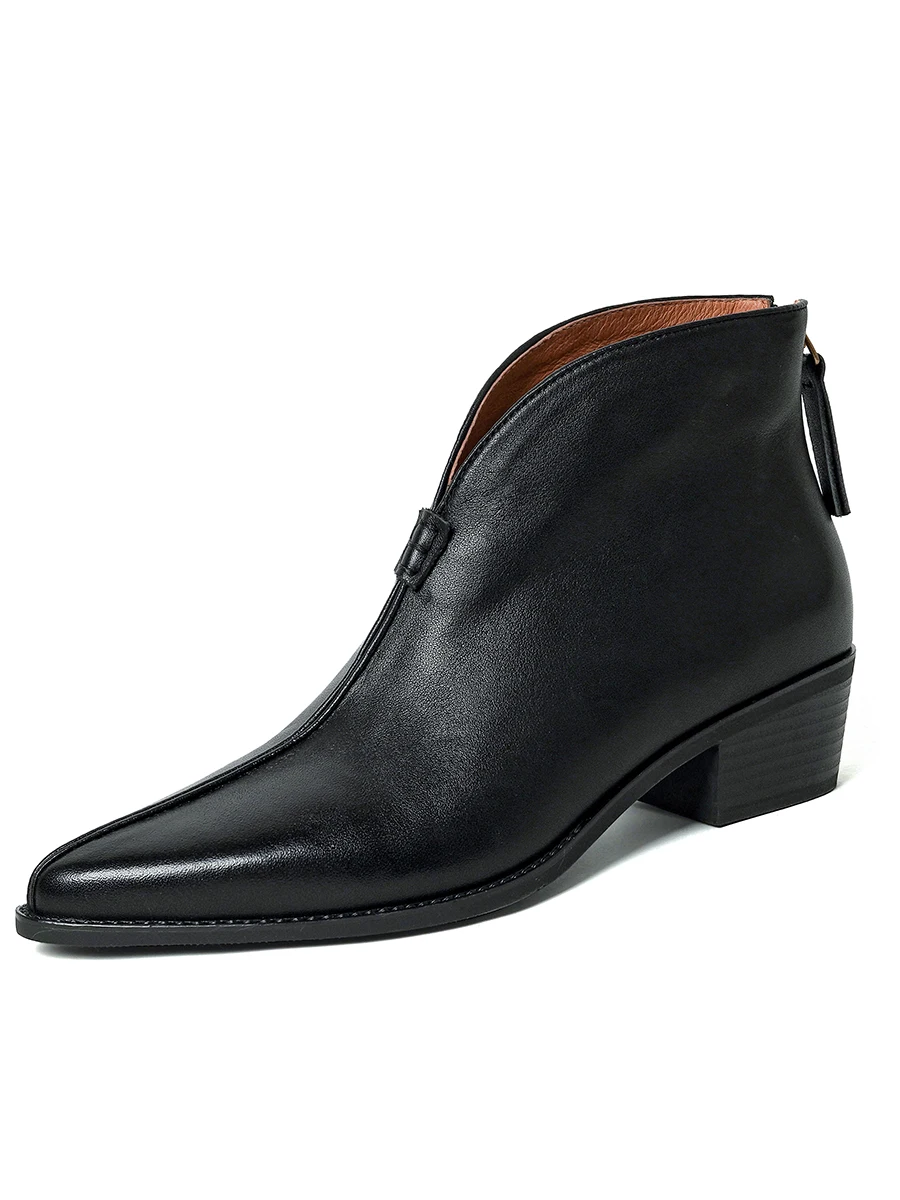 Женские ботильоны из натуральной кожи весенне-осенние ботинки с острым носком и