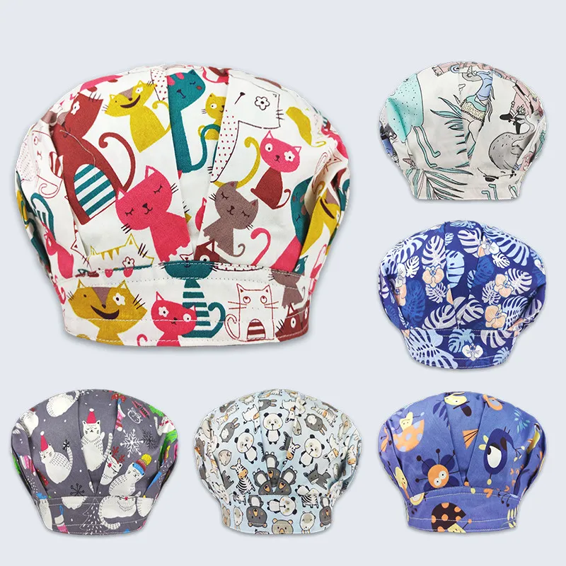 

2020new Surgical Cap Cotton Cartoon Print Laboratory Pet Shop Doctor and Nurse Scrub with Sweat-proof Operating Room
