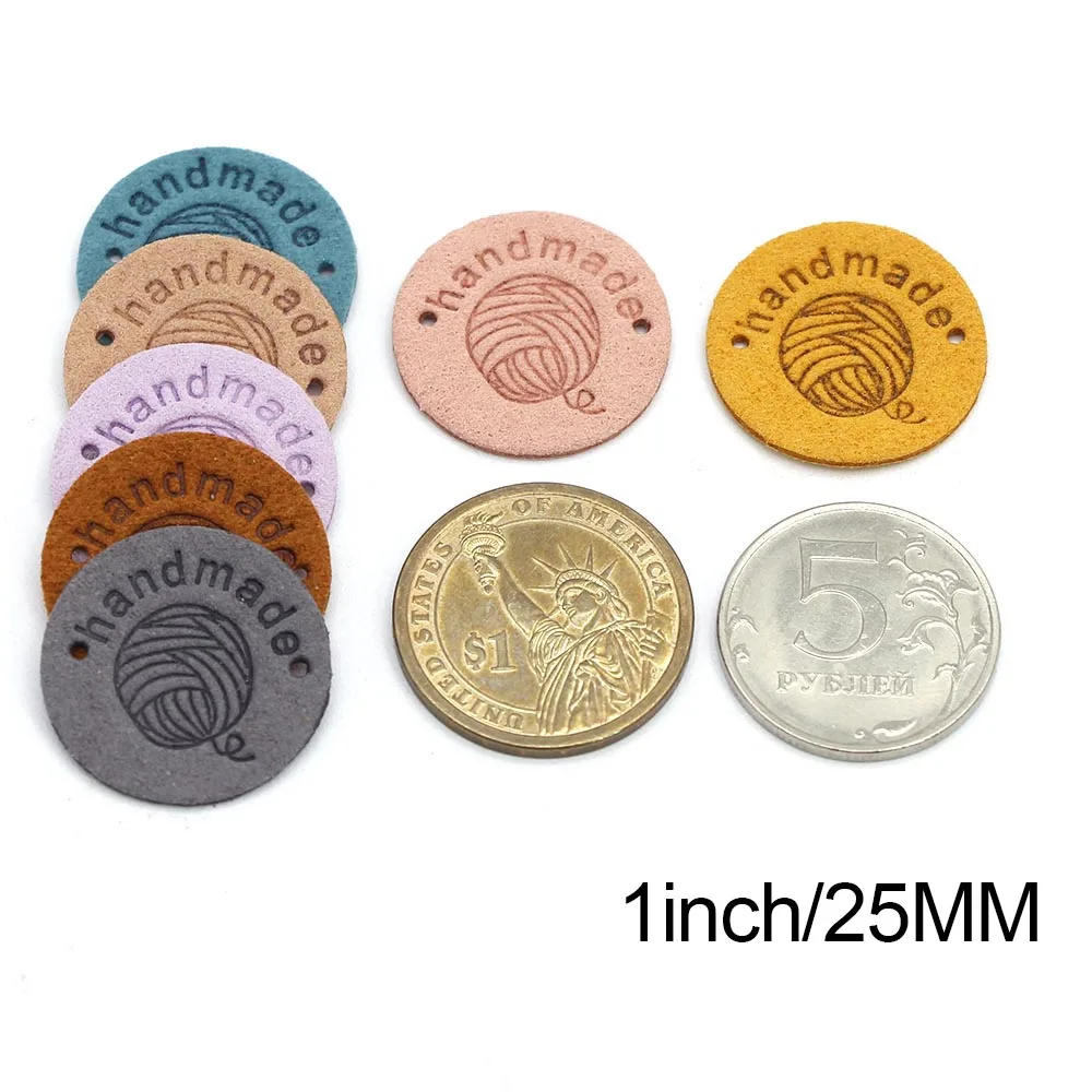 Круглые кожаные этикетки в форме шара из пряжи ярлыки ручной работы разные цвета