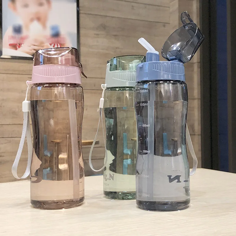 

New 580ML Water Bottle Large Capacity Sports Straw Cup Leak-proof Portable Plastic Simple Water Cups Fitness Drinkware Bottle