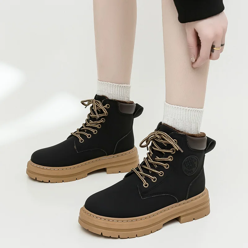 Plus velvet couple black Martin 2023 winter new all-match retro ankle boots thickened warm cotton boots