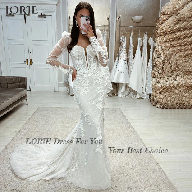 Винтажное кружевное свадебное платье LORIE с юбкой-годе V-образным вырезом