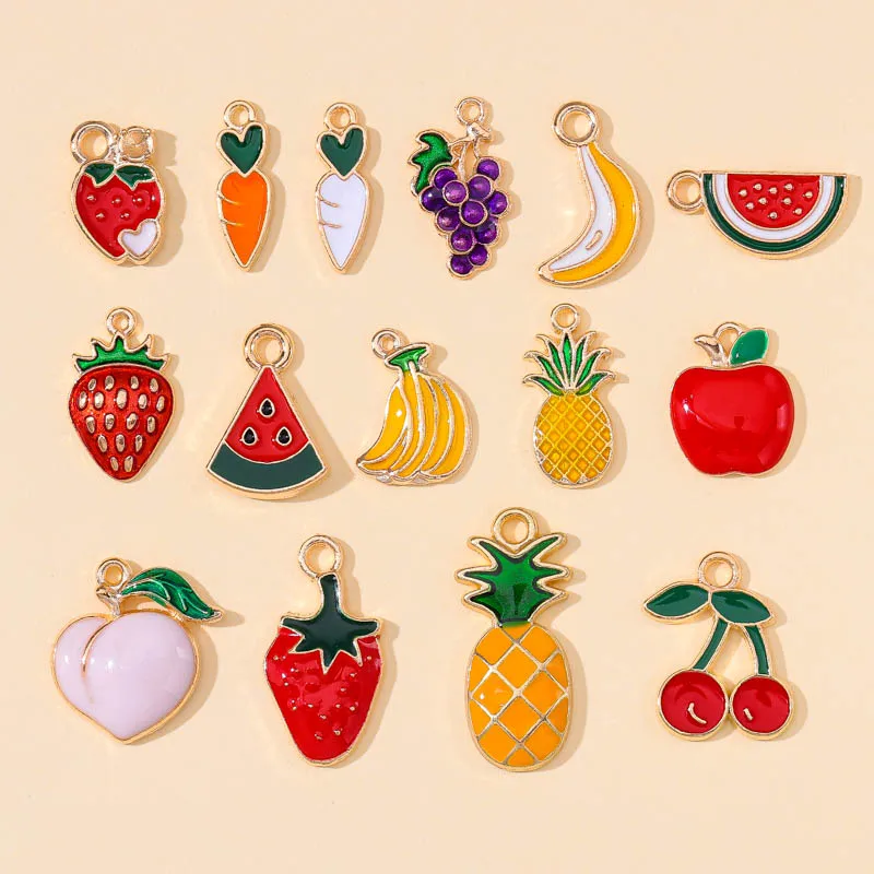 

20pcs/lot Cute Enamel Fruit Strawberry Watermelon Pineapple Charms for Earrings Necklace Pendants DIY Making Jewelry Accessories