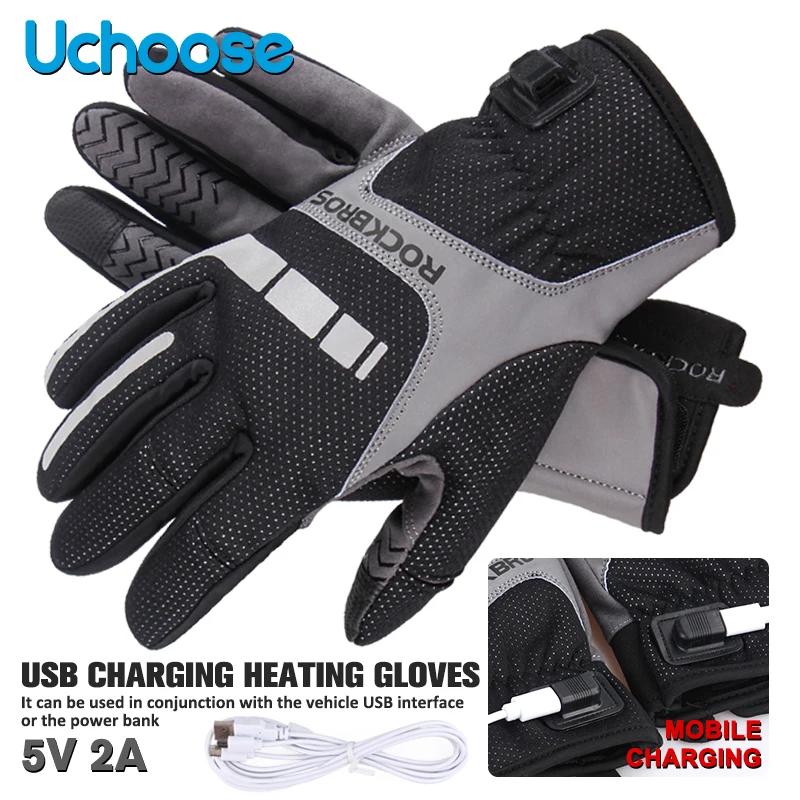 

ROCKBROS Gloves Winter USB Electric Heated Gloves Ski Gloves Touchscreen For Motorcycle Riding Hiking Snow Gloves