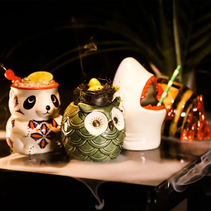 

Tiki Cocktail Glass Hawaiian Tiki Mug Personalized Bar Animal Cocktail Beer Tiki Cup Cute Panda Wine Cup Bar Tool Wine Glasses