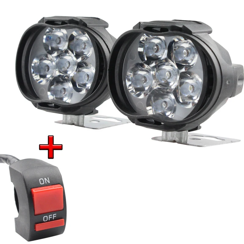 

2pc Motocicletas Farol 6500k Branco Super Brilhante 6 Led Trabalho Ponto Luz Moto Nevoeiro Lâmpada 1200lm Led Scooters Ponto