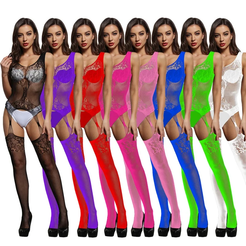

European and American Foreign Trade New Sexy Lingerie Sling Jacquard Hollow Sexy Mesh Stockings Jumpsuit Fishnet Clothes W416