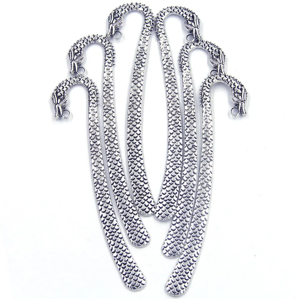 Silver Tone Dragon Metal Bookmarks With Hole For Reading Books Jewelry DIY Making Findings Charms 122mm