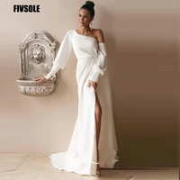 fivsole elegant mermaid satin wedding dress 2022 sexy side split wedding gowns offf shoulder sleeves bride dress robe de mari%c3%a9e