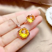 meibapj fireworks natural citrine jewelry set 925 silver necklace ring two piece suite wedding jewelry for women