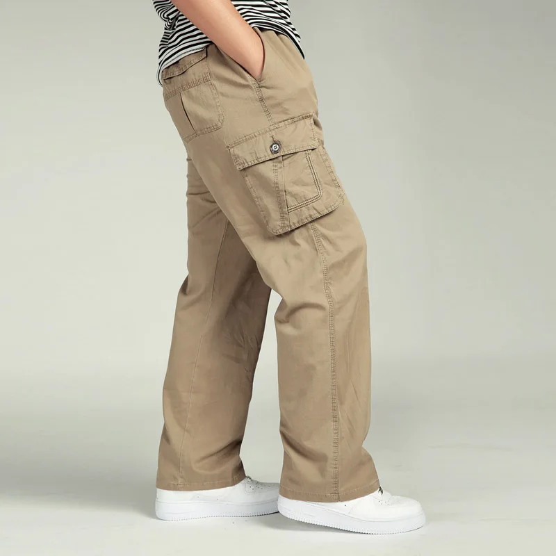 

Men's Casual Pants Large size Big 5xl 6xl Plus Summer Men Elastic Waist Multi Pocket Long Baggy Straight Cargo Jogger Trousers M