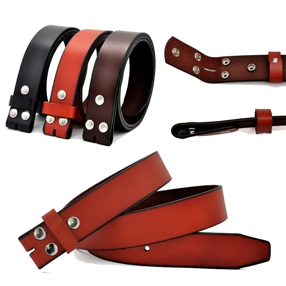 Craft DIY Casual Luxury Brand Designer No Buckle Girdle Genuine Leather Belt Stud Snap Clip Waistband 3.8cm with Hole