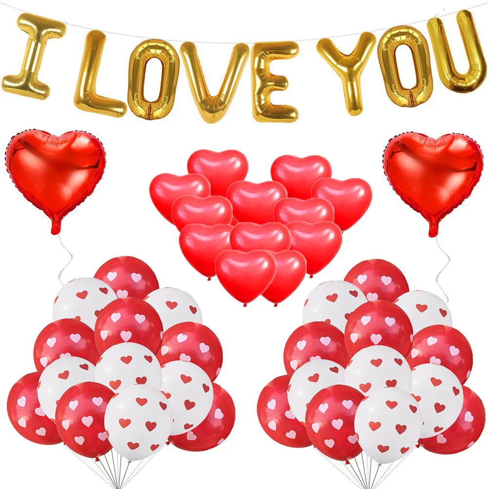 

46pcs Balloons Decorative Latex Printed Heart Shaped Balloons Set for Valentine's Day Wedding