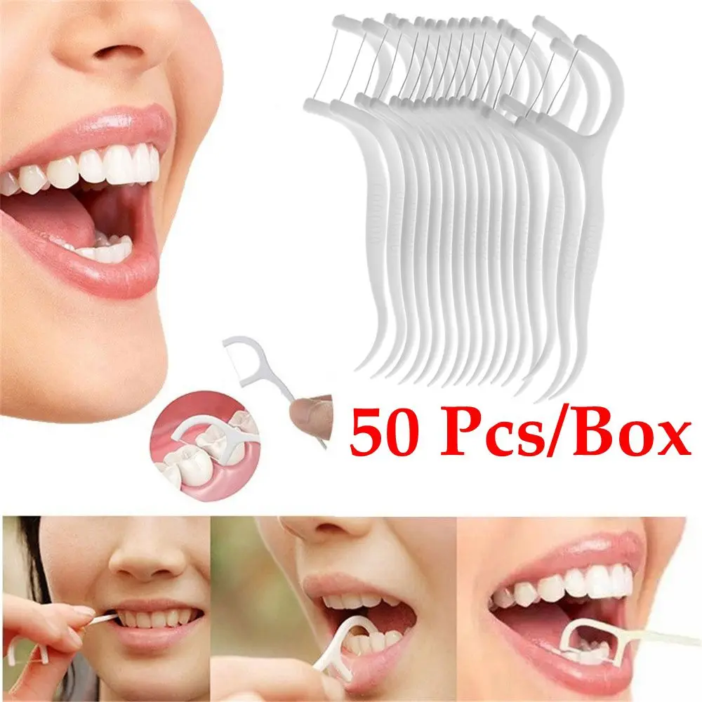 

50/100Pcs Practical Flosser Brush Portable Dental Floss Teeth Stick Teeth Cleaning Interdental Oral Hygiene Care