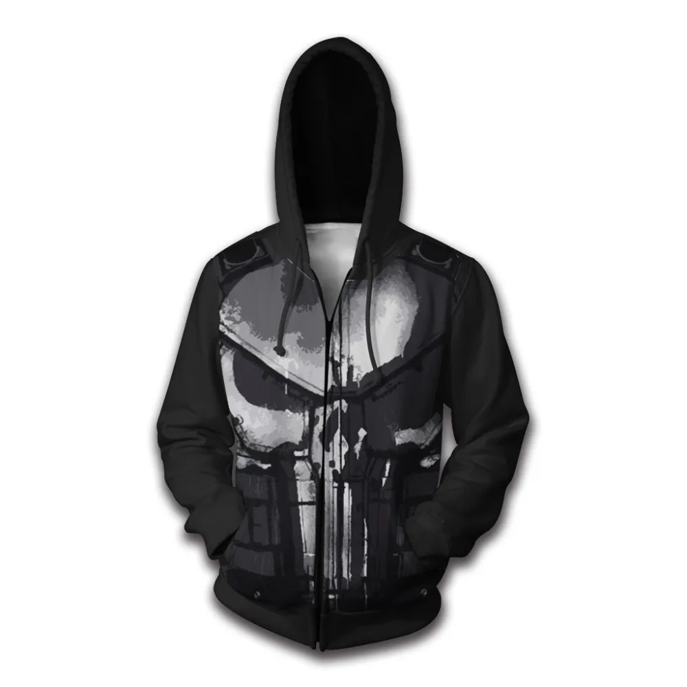 

Punisher Hoodies Cosplay Costumes Punisher 3D printed zip-up hoodies 2023 cartoon hoodie jacket men women sport Sweatshirts