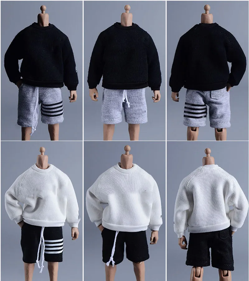 

Мужской Повседневный свитер с круглым вырезом, футболка черного и белого цвета с длинными рукавами, свободные шорты для экшн-фигурок 6 дюймо...