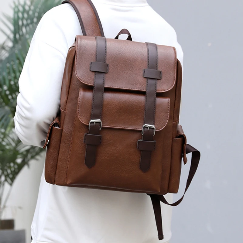 

New Brand Men Backpack Pu Leather School Backpack Bag Fashion Waterproof Travel Bag Casual Leather Book Bag Male