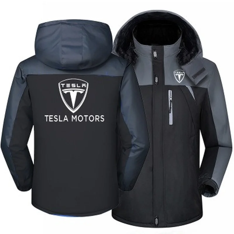

Новая зимняя мужская куртка с логотипом Tesla Motors, толстое теплое пальто, Мужская ветрозащитная верхняя одежда с капюшоном, повседневное паль...