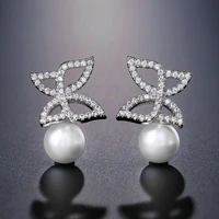 pearl butterfly ear stud fashion simple earring for women shining zircon ear cuff clip fashion jewelry gift