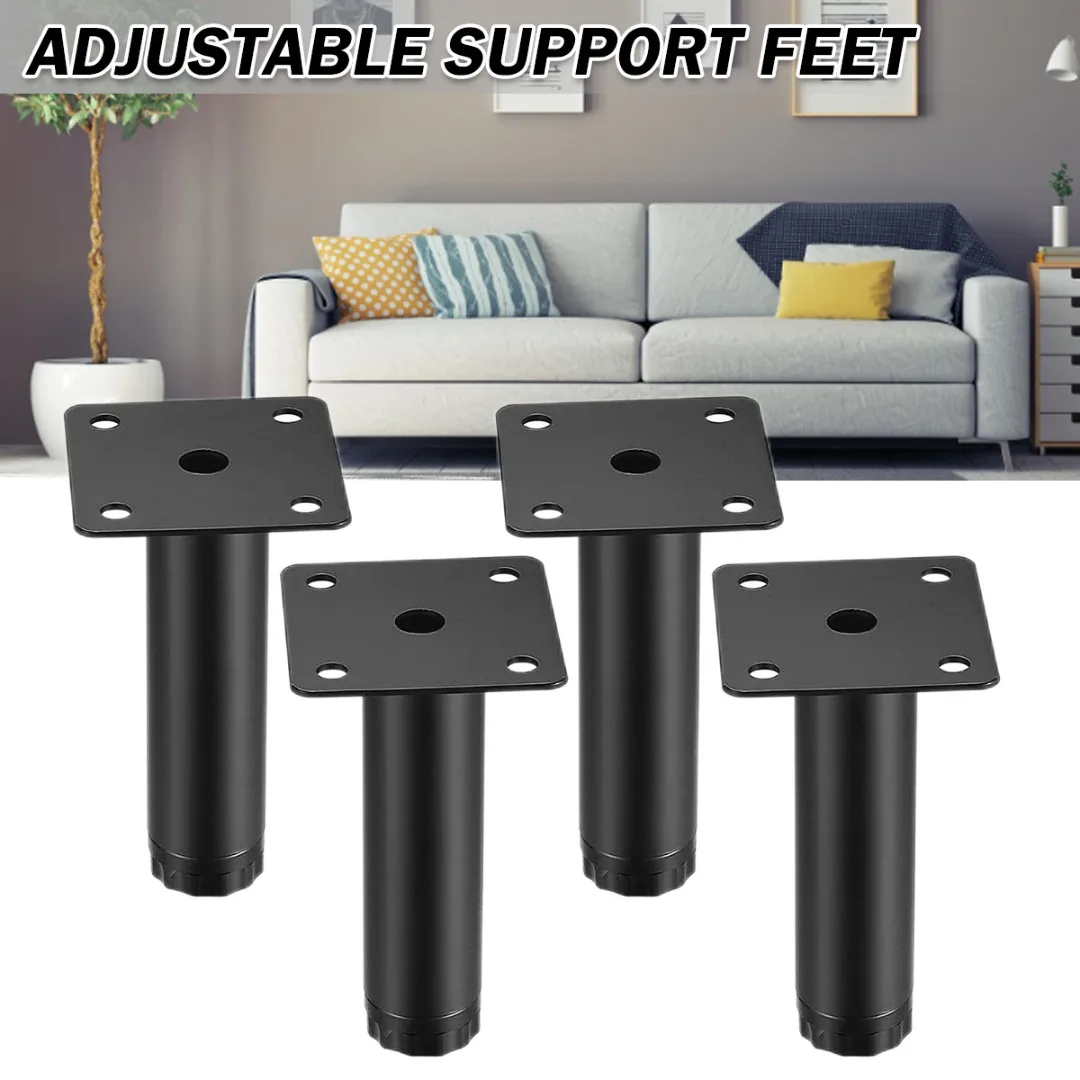 Черные металлические Сменные ножки 4 дюйма 4 шт., черные регулируемые ножки мебели для шкафа, дивана, буфета, мебельная фурнитура