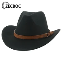 mens cowboy hat western cow head accessories wide brim felt fedora hat cowgirl outdoor panama hat leather knight hat for women