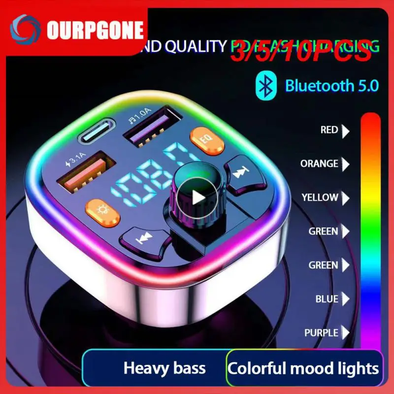 

3/5/10PCS Hands-free Call Handsfree Q5 Car Charger Universal Car Bluetooth Mp3 Audio Player Durable Dual Usb Charger