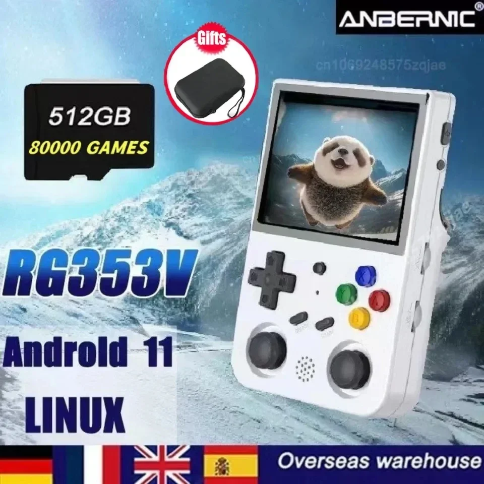 

ANBERNIC RG353V 3.5 INCH 640*480 Retro Handheld Game Console 512G 80000 Game Handle Android 11 Linux OS HD Built-in 20 Simulator