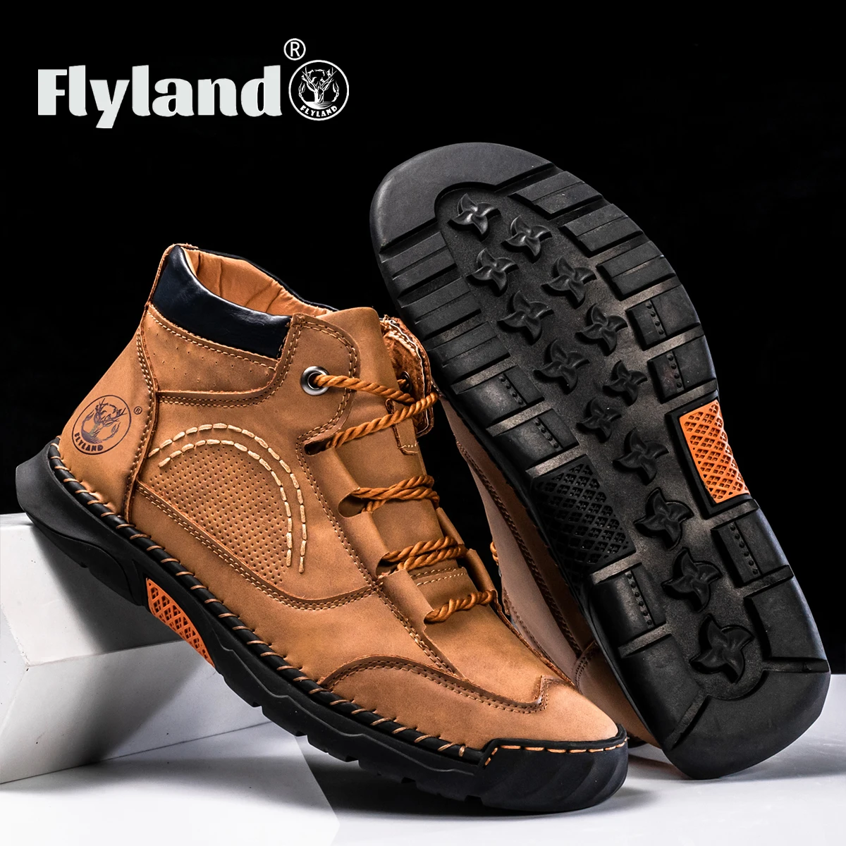 Мужские классические винтажные мягкие ботильоны FLYLAND из матовой натуральной