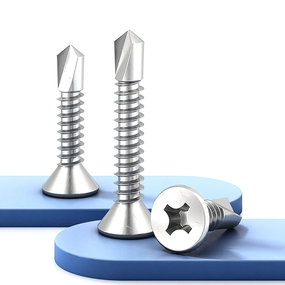 

10/50 Pcs M3.5 M3.9 M4.2 M4.8 M5.5 M6.3 Flat Head Drill-Tail Screws 410 Steel Self-Tapping Bolt Countersunk Head Dovetail Screw