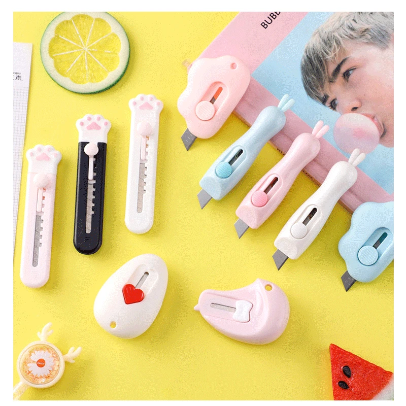 1p Mini Cute Utility Knife Set Cartoon Portable Demolition Express Paper Cutting Art Student School Office Supplies | Канцтовары для