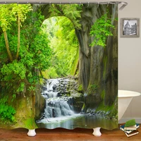 3d shower curtain nature forest waterfall landscape bathroom curtains waterproof fabric with hooks home decoration bath curtain