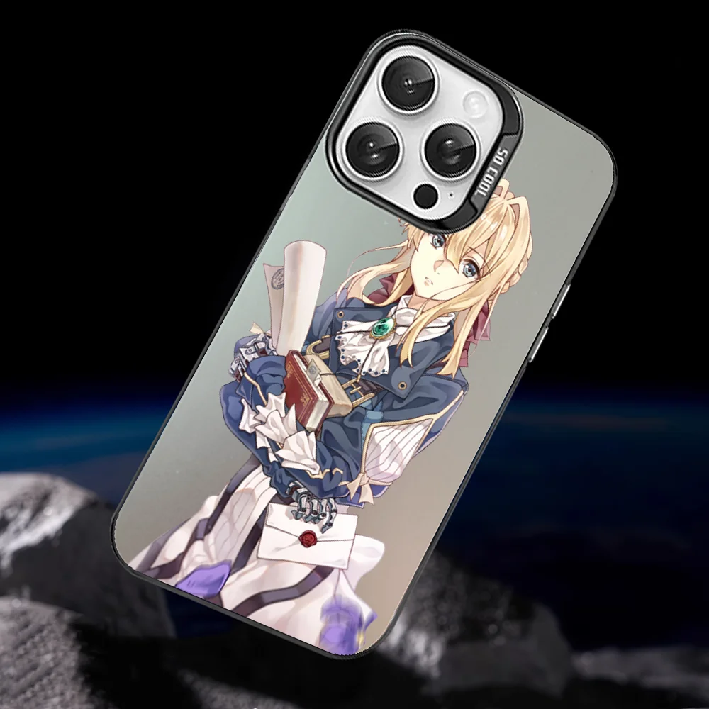 Фиолетовый чехол для телефона Evergarden IPhone 16 15 14 13 12 11 Pro Max серый матовый лазерный